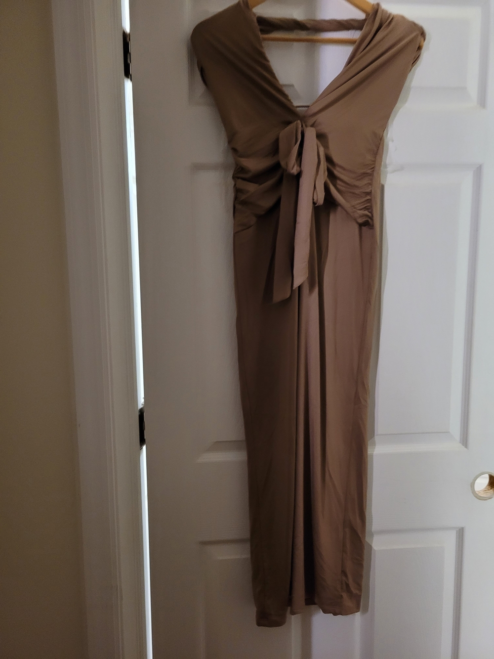 Fashion Nova Taupe Sleeveless Tie-Front Maxi Dress